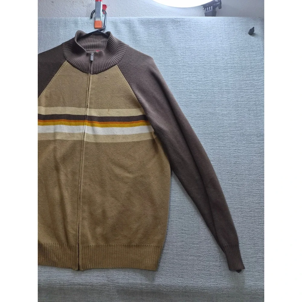 Mossimo Cardigan Sweater Mens Large Brown Tan Tight Knit Raglan Sleeve Full Zip